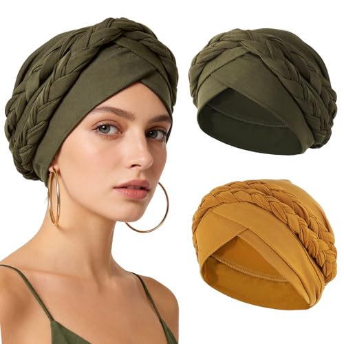 Turbans africains pour femmes lot de 2 bonnets pré-noués torsadés cancer