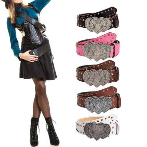 Waist Belt Engraved Heart For Cowboy Cowgirl With Metal Buckle Vintage Belt Hot Girl WaistChain Wide Oversize Belt Punk2