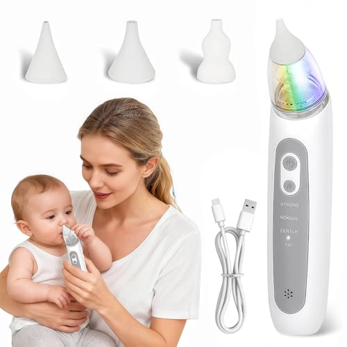 Aspirador nasal para bebé, chupador de nariz de bebé, limpiador de nariz de bebé para niños pequeños con 3 puntas de silicona suave y 3 niveles de succión ajustables, música calmante integrada