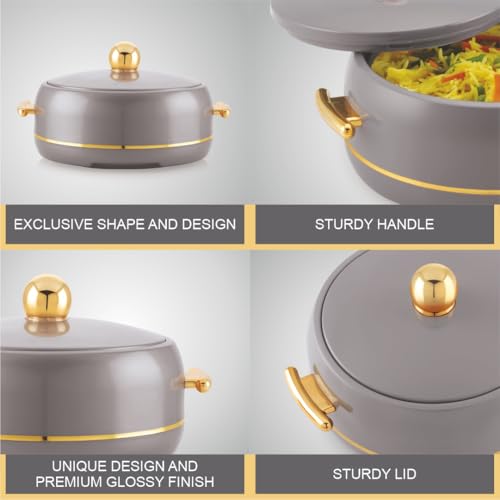 Image of Modware Atlantis Casserole 1500ml Elegant Design Premium Hot Pot, Retains Temperature for Hours, Insulated Inner Steel Casserole for Roti, Hot Box for Home, Chapati Box, Serving Bowl with Lid (Grey)