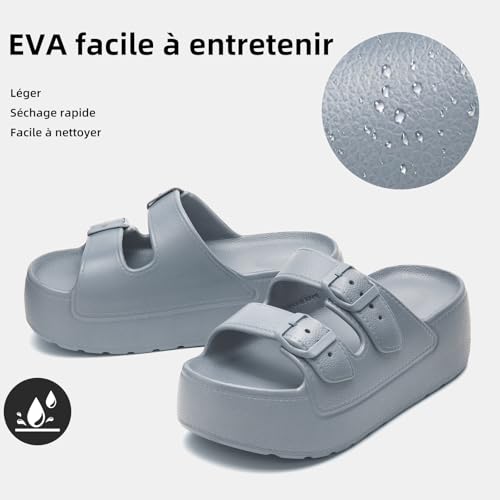 Tmaza Sandales Femme Plateau Double Boucle Gris 39/40 – vue 3