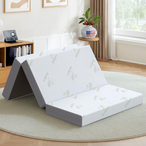 Popiee Trifold Mattress Queen Size, 6 Inch, Portable Folding Mattress with Memory Foam, Removable Washable Cover, Foldable Floor Guest Bed for Yoga Mat, Camping, RV Trips & Murphy Bed (78' x 58' x 6')