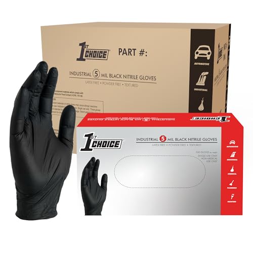 1st Choice Nitrile Gloves Disposable Latex-Free, Black, 5 Mil for Cooking, Cleaning, Auto, Food...