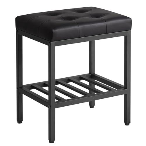 IBUYKE Chaise à Maquillage rectangulaire avec Pieds réglables et Espace de Rangement, Chaise Repose-Pieds, Tabouret de Toilette en PU, Multifonction comme Petite Table d'appoint, Noir WBD017B