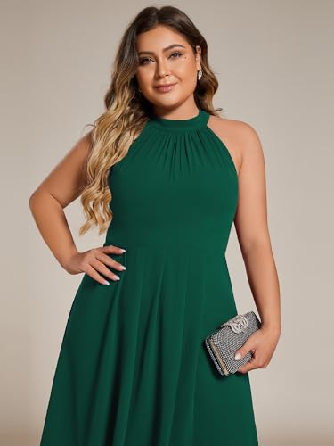 Image of Ever-Pretty Plus Women's Sleeveless Halter A Line Pleated High Low Plus Size Wedding Guest Cocktail Dresses 31926-DA