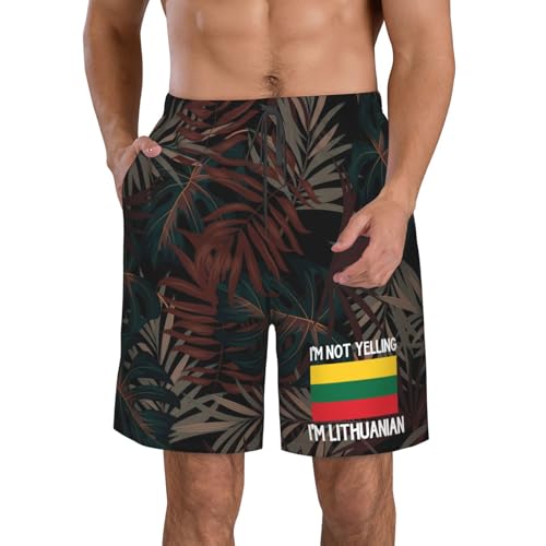 I'm Not Yelling I'm Lithuanian Men's Casual Board Shorts - Elastic Waist Drawstring Swim Trunks Fit Summer Hawaii,