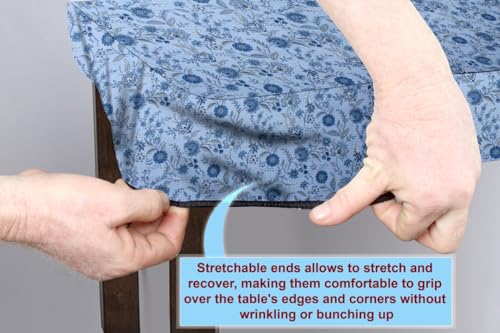 Image of The Furnishing Tree Elastic Cotton Square Dining Table Cover 44x44 in Inches Floral Navy Blue