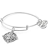 Alex and Ani Divine Guides Expandable Bangle Bracelet for Women, Jesus Engraved Charm, Rafaelian Silver Finish, 2 to 3.5 in
