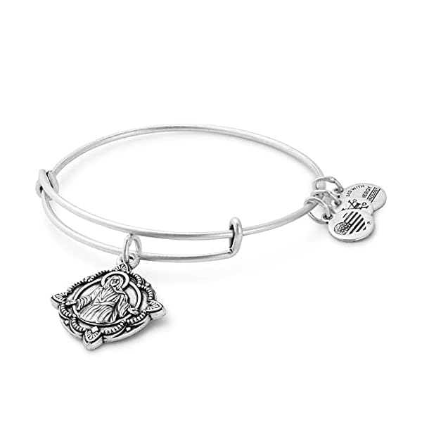 Alex and Ani Divine Guides Expandable Bangle Bracelet for Women, Jesus Engraved Charm, Rafaelian Silver Finish, 2 to 3.5 in