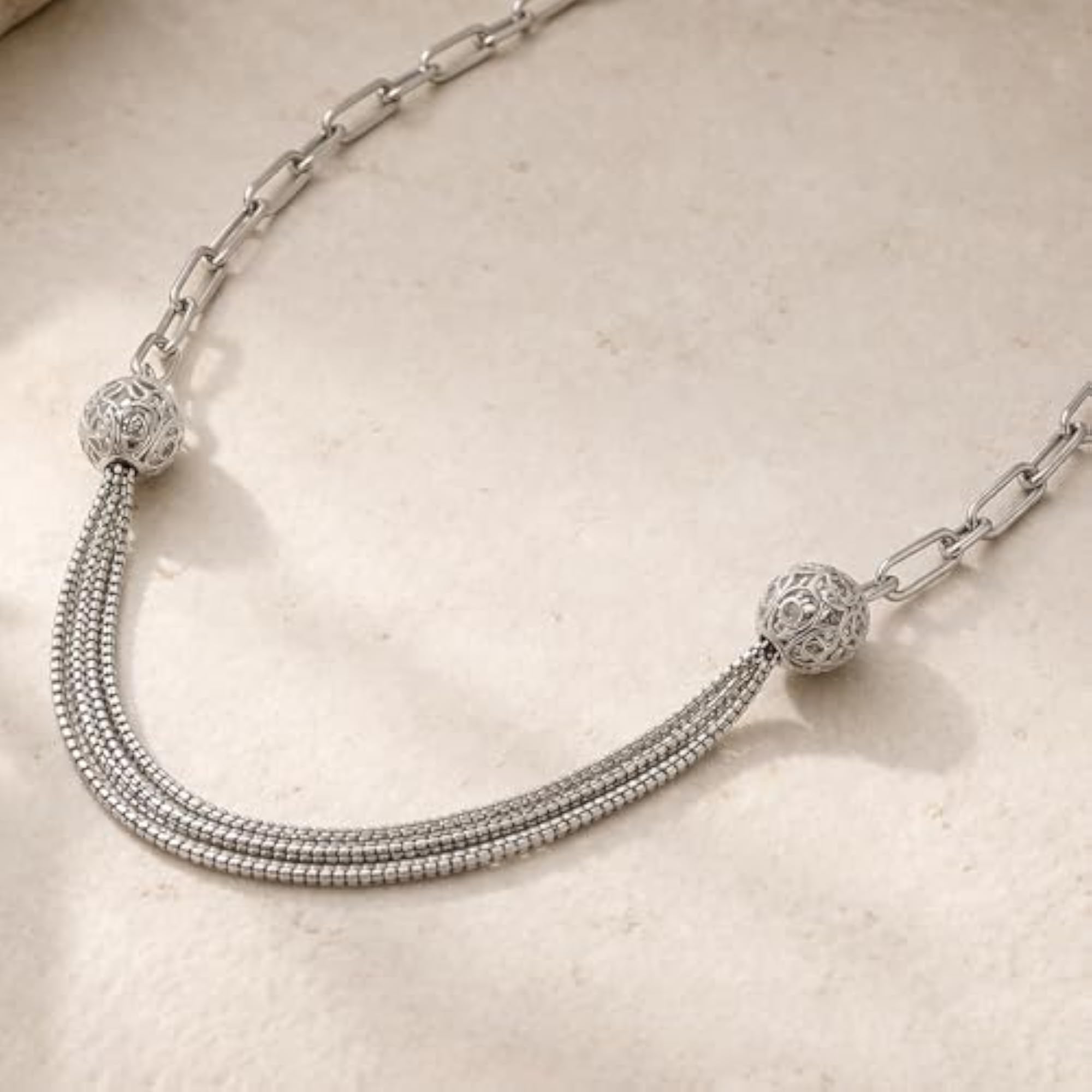 Women's Pure 925 Silver Multi-Strand Filigree Drop Necklace