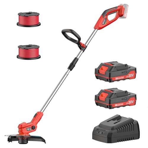 Coupe-Bordure sans Fil avec 2X 2.0Ah Batteries et Chargeur – Débroussailleuse Électrique Ultralégère 1,9kg, Largeur 30cm, 9000RPM, 2 Bobines – Idéal...