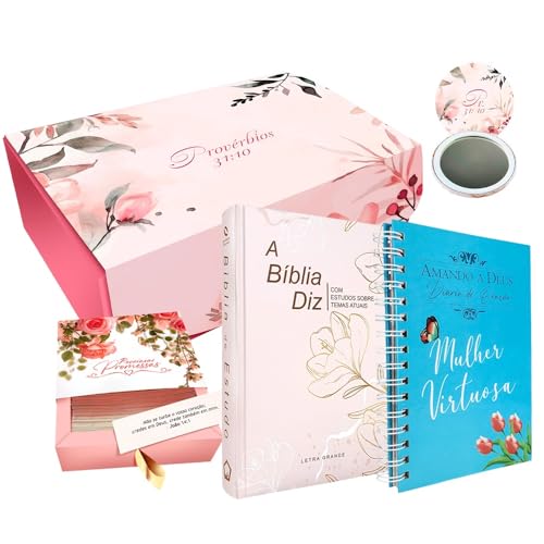Box Mulher Virtuosa + Bíblia Diz NAA Letra Grande Feminina + Diário de Oração Mulher Virtuosa