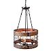 Anmytek Round Wooden Chandelier Metal Pendant Three Lights Decorative Lighting Fixture Retro Rustic Antique Ceiling Lamp (Three Lights)