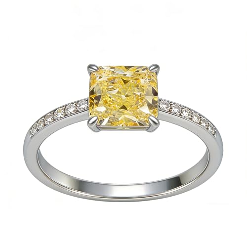 Square Yellow Simulated Gemstone Champagne Cubic Zirconia Engagement Rings Best Promise Rings Wedding Bands for Women Big Princess Square Orange Stone Cocktail 925 Sterling Silver Ring size 8