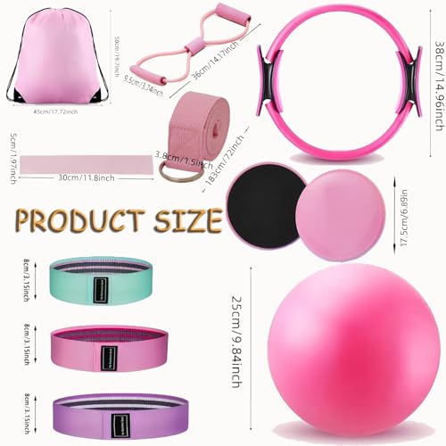 Pilates Kit for Home Workouts, Pilates Essential Kit 12-Piece -Home Pilates Workout Kit for Women with 12.6”Magic Circle, 9.8” Yoga Ball & 6 Resistance Bands for Stretching at Home Gym & Studio - image 5