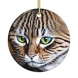 Katzen-Druck, personalisierbar, Keramik, rund, goldfarbene Schnur, personalisierte Urlaubsdekoration für Zuhause, Einzelhandel, Hochzeit
