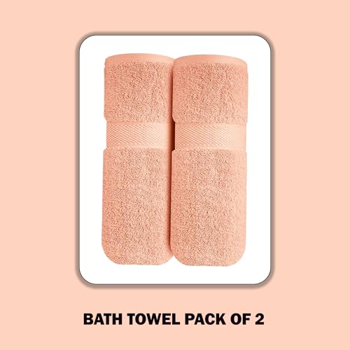 Image of Sulfar 100% Combed Cotton, Quick Drying Highly Absorbent Thick Bathroom Towels, Luxury Bath Towel Set (Pack of 2, 70 X 140 cm) - 600 GSM (Tender Peach)