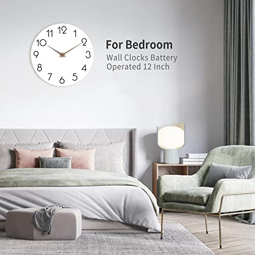 Cicininc 12 Inch Wall Clock - Wooden Silent Wall Clocks Battery Operated Non Ticking, Modern Simple Clock For Bathroom, Office, Bedroom, Home, Kitchen, Living Room(12"-White) #TOP6