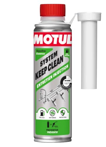 Motul Limpiador del Sistema de Inyección Gasolina, Aditivo Limpiador Preventivo para Motores de Gasolina, Anti-Humos, Rendimiento, Reducción del Consumo y Emisiones, System Keep Clean Gasoline, 300 ml