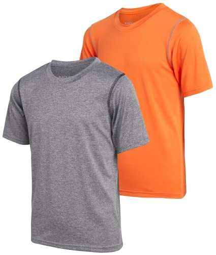 Black Bear Boys' Athletic T-Shirt – 2 Pack Active Performance Dry-Fit Sports Tee (4-18), Size X-Large (16/18), Grey & Orange