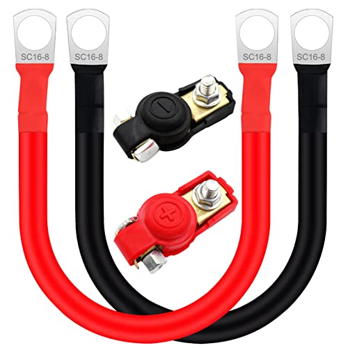 Hualisiji Cavi Inverter Batteria 12V 24V Cavi Batteria Auto Con Occhielli 16Mm² 5Awg Sc16-8, Per Auto, Camion, Solare, Marine, Moto (50Cm+2Bt)