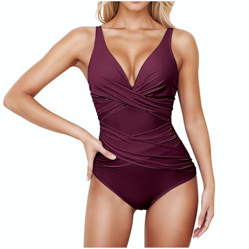 Tummy Control Swimsuits for Women One Piece Modest Slimming Bathing Suit Crissover Ruched Full Coverage Cute Swimwear
