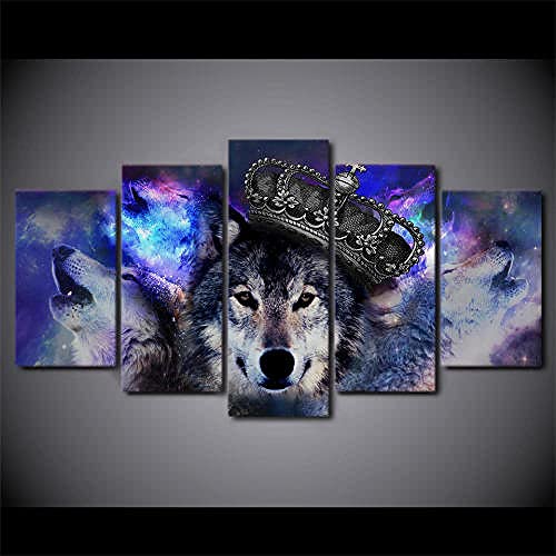 Papier peint moderne loup grand tableau 5 panneaux pour habiller un mur