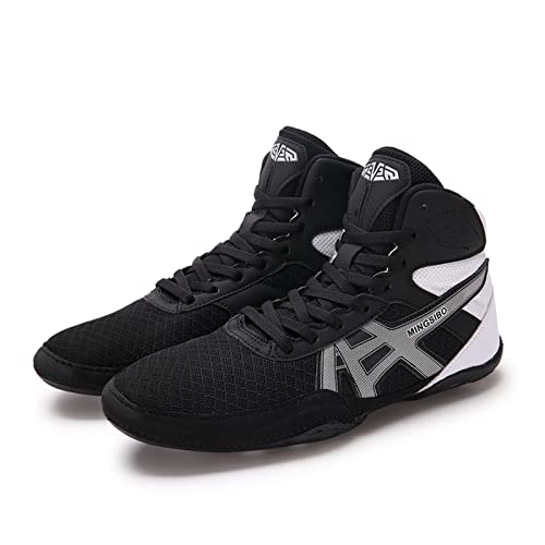 メンズ ボクシングシューズ、ボクシングブーツ コンバットトレーニングシューズ 男性用スパーリングシューズ ボクシングシューズ ボクシングトレーナーシューズ,Black-26cm