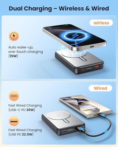 Power Bank 12000mAh for MagSafe, QC4.0 22.5W PD20W USB C Output Fast Charging, Magnetic Portable Charger Secure Wireless for iPhone 17/16/15/14 Series, AirPods, and More - Image 5