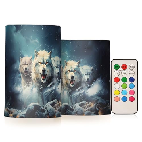 ALAZA Wolf (53) Flickering Flameless Candles Battery Operated with Remote Timer,Tea Light Candles LED Pillar Votive Candles Set of 2 for Outdoor Indoor Decorations