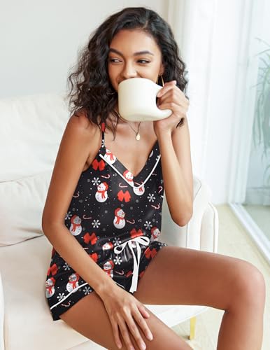 Image of Ekouaer Pajamas for Women Set Silk Satin Pjs Sexy Lingerie Sleepwear Cami Shorts Set Summer Nightwear S-XXL