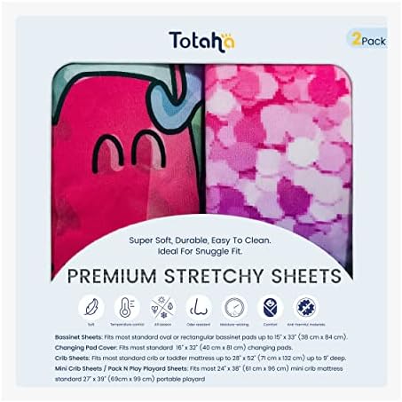 TotAha Premium Stretchy Bassinet Cradle Sheets (2-Pack) -Hypoallergenic, Silky Comfort, Buttery Soft, Calming Effect, All-Season Jersey-Knit, 32 X 16 X 3''(Colorful dots & Colorful Dogs)