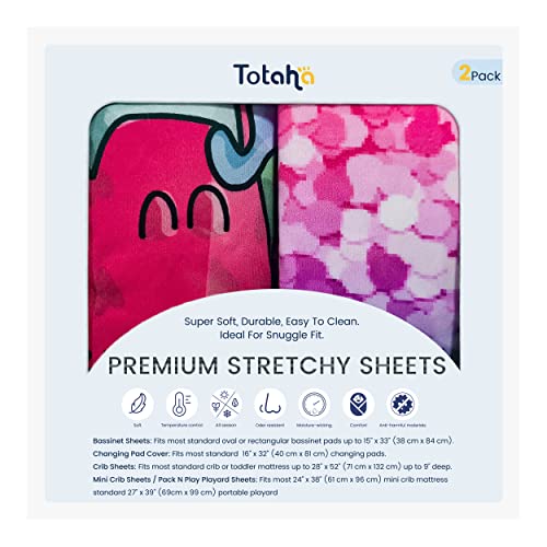 Totaha Premium Stretchy Bassinet Cradle Sheets (2-Pack) -Hypoallergenic, Silky Comfort, Buttery Soft, Calming Effect, All-Season Jersey-Knit, 32 X 16 X 3''(Colorful Dots & Colorful Dogs) #TOP18