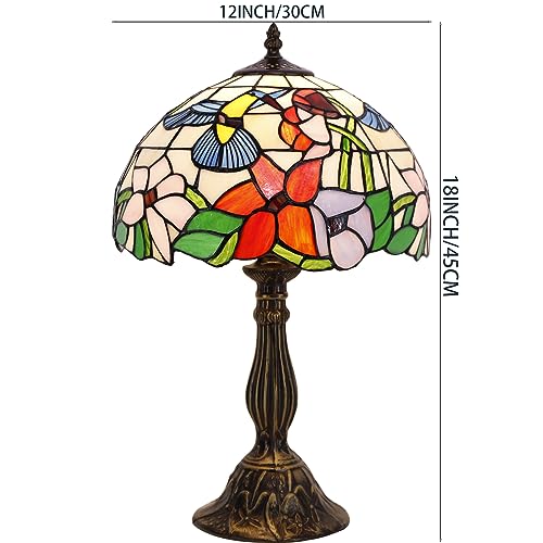 WERFACTORY Tiffany Lamp Stained Glass Lamp Hummingbird Style Bedside Table Lamp Desk Reading Light 12X12X18 Inches Decor Bedroom Living Room Home Office S101 Series