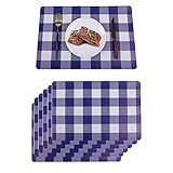 Reversible Placemats Indoor Set of 6 Wipeable Buffalo Check Faux Leather Place Mats Waterproof Eco-F