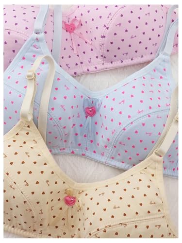OYOANGLE Girl's Heart Print Training Bras 3 Pack Cute Wireless Cami Bralette with Adjustable Strap3