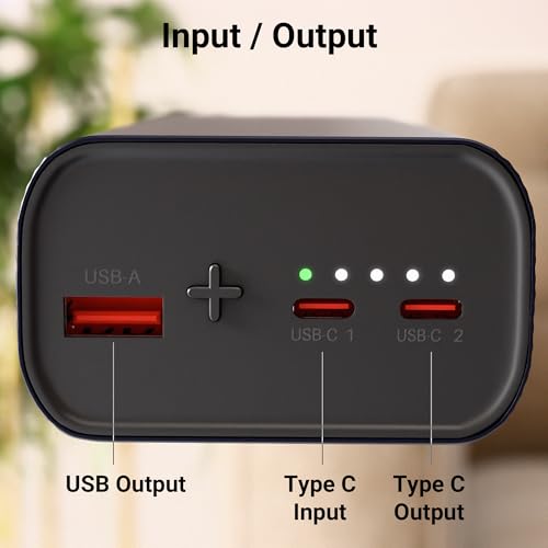 Image of ZEBRONICS 27000 mAh Power Bank, 65W Fast Charging, Outputs (2 Type C & 1 USB) PD3.0, For iPhone, Android, Laptop, Tablets, Earbuds, Flight Friendly, Metallic Body + Type C Cable (EnergiPOD 27R2, Blue)