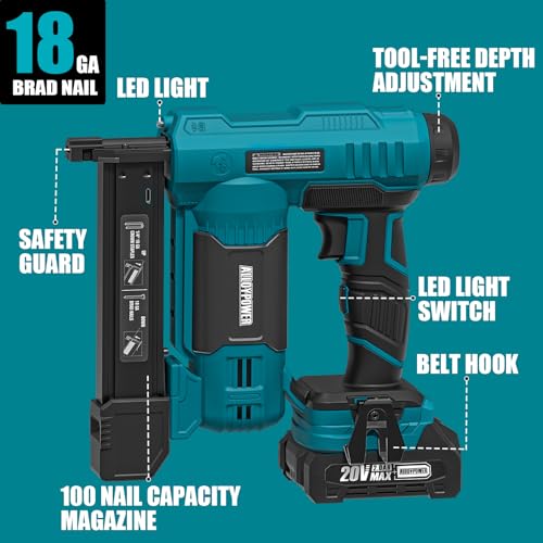 Image of ALLOYPOWER 2 in 1 Cordless Brad Nailer /Electric Stapler with 2.0Ah Battery and Charger,1000pcs Nails and 500pcs Staples Included for Home Improvement & Woodworking