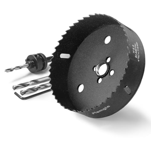 Image of 4-1 /2 Inch Hole Saw with 1 /2 inch Triangle Shank Quick Change Arbor, JTemgle Bi-Metal Hole Saw Heavy Duty Hole Cutting Tool for Cornhole Boards, Recessed Lights, Wood, Plastic, Drywall & Soft Metal