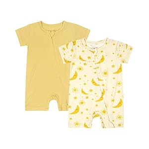 Teach Leanbh Baby Boys Girls 2 Pack Bamboo Viscose Pajamas 2 Way Zipper Short Sleeve Romper Jumpsuit Sleep and Play