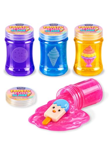 Image of HOTKEI Frosty Fun Slime for Kids 3 to 10 Years Stretchable Slime with Surprise Cute Frosty Fun Eraser Inside Soft Non-Sticky DIY Slimy Fun Toy Birthday & Return Gift for Kids Girls & Boys Pack of 4