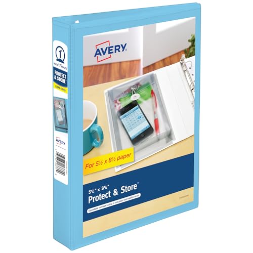 Avery Mini Protect and Store View 3 Ring Binder, 1 Inch Round Rings, 1 Light Blue Binder (23014)