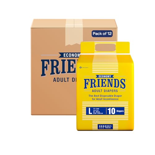 Image of Friends Economy Adult Diaper L Size Tape | 120 Count (Large) | Waist 32.68 - 59.84 inch | Unisex | Leakproof | Long Protection hours |Wetness Indicator | Odour Lock & Anti-Bacterial Absorbent Core