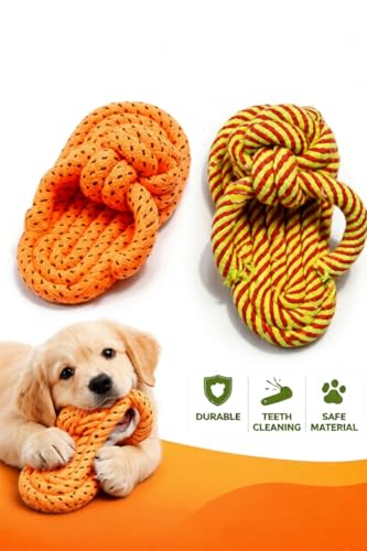 Image of Chew Dog Toys Slipper Playing Dog Chew Toy Cotton Poly Mix Chew Toys Pack of 2 - Suitable for Small and Medium Puppies Improve Dental Health Hand Made Toys