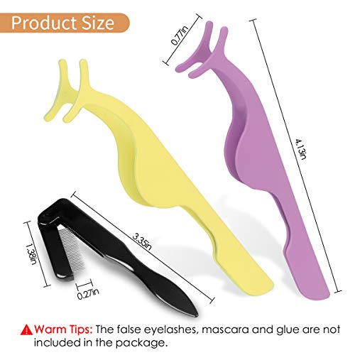 SENXILLER Eyelash Comb Metal Teeth and Folding, False Eyelash Applicator Tool Extension Tweezers Remover Clip Tweezers Nipper(Purple & Yellow)