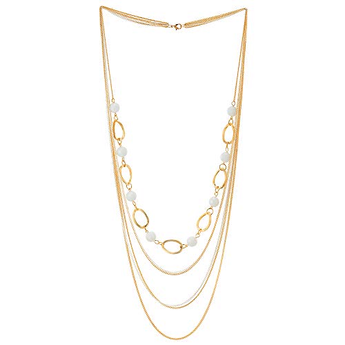 iMETACLII Blanco Color Oro Statement Collar Cascada Multi Capas Largo Cadena con Cuentas Círculos Encantado con Colgantes Colgante