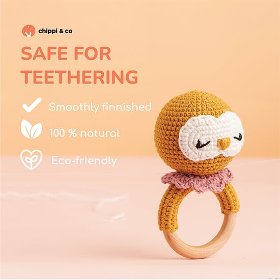 Miniatura 7 de Sonajero de madera orgánica para bebé, recién nacido, búho de peluche de ganchillo, juguete mordedor para bebé, anuncio de embarazada, regalos del