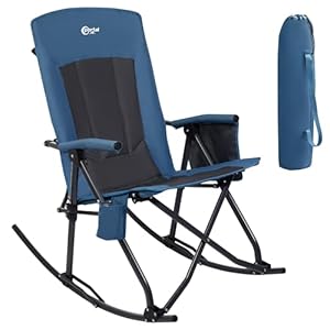 PORTAL Oversized Folding Rocking Camping Chair Portable Outdoor Rocker with High Back Hard Armrests Carry Bag, Supports 400 lbs, Mesh Back