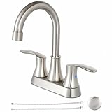 Friho Lead-Free Modern Commercial Two Handle Brushed Nickel Bathroom Faucet,Bathroom Vanity Sink Faucets with Drain Stopper and Water Hoses