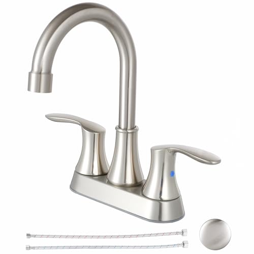 Friho 4 Inch Centerset Bathroom Faucet, Brushed Nickel Bathroom Faucets for Sink 3 Hole, Lead-Free 2...